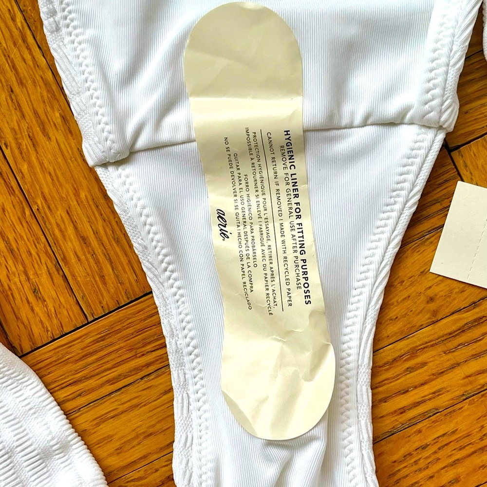 Aerie High Waisted Cheeky Jacquard Print Bikini Bottoms In White Size XL NWT - Picture 7 of 11